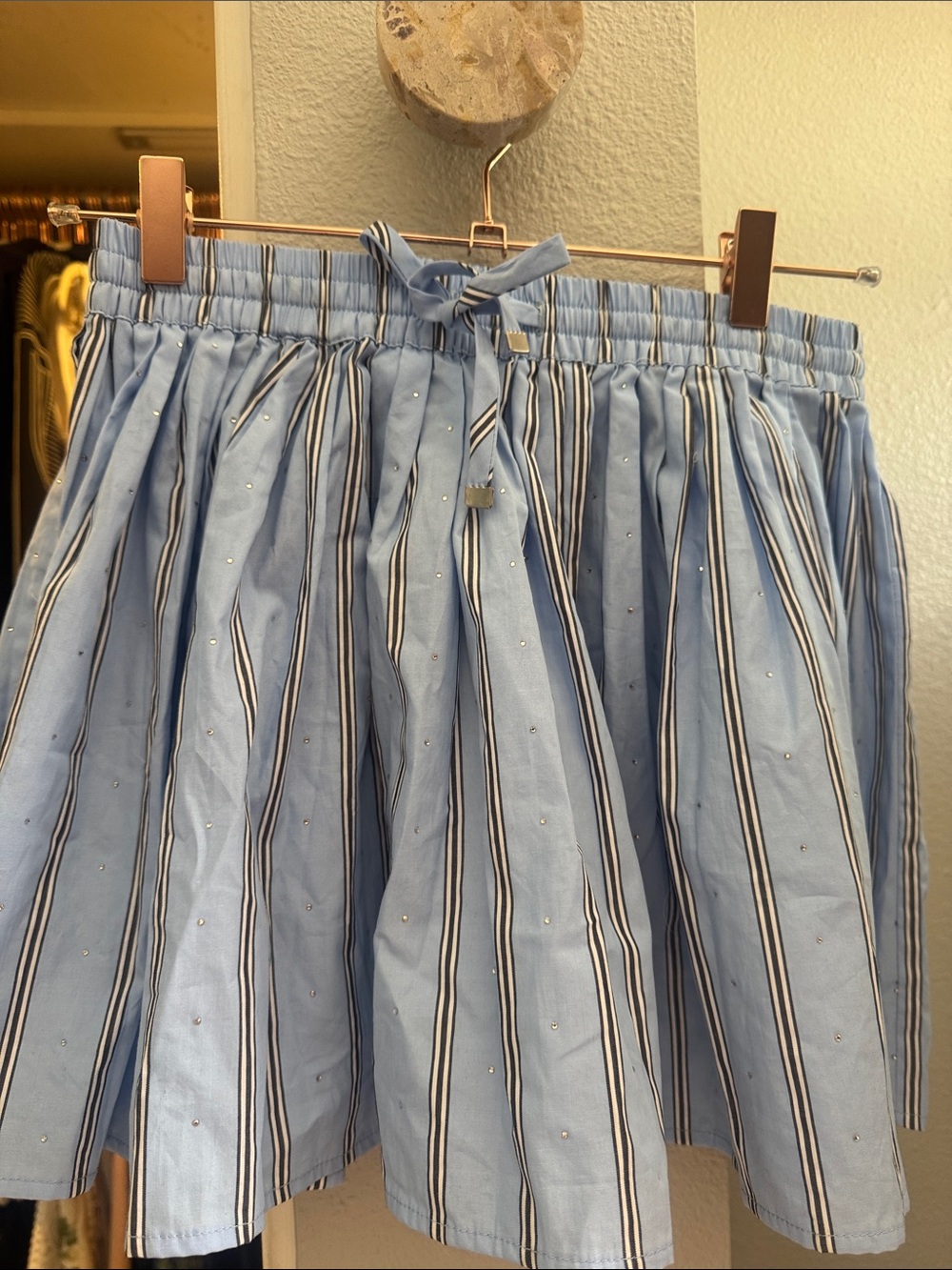 Steve Madden Blue Stripe Mini Skirt with Rhinestones